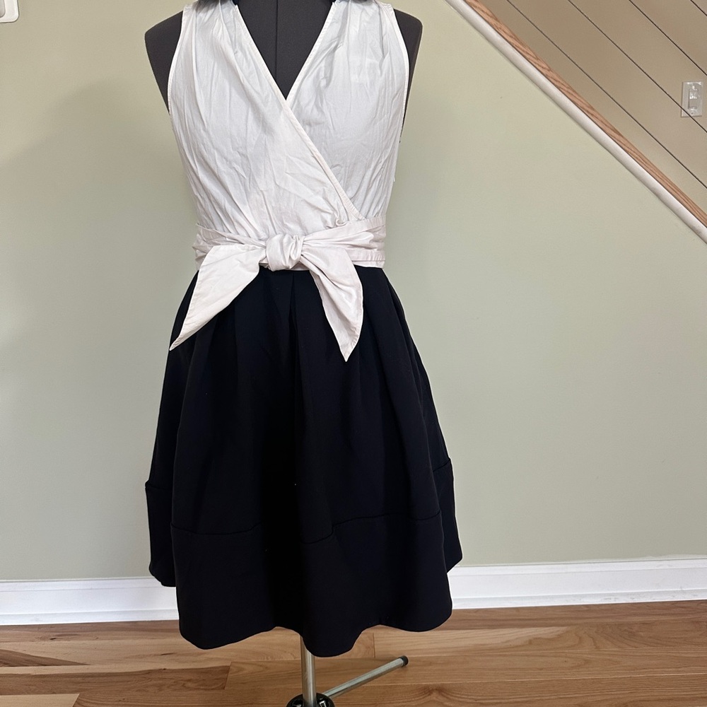 White and Blue Halter style faux Wrap Midi Dress
